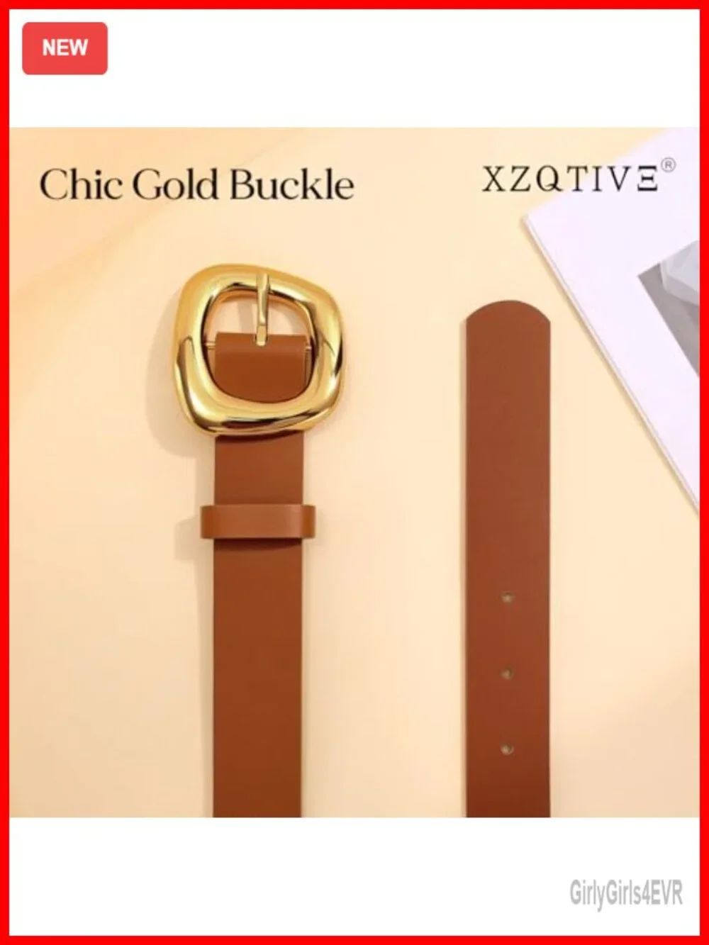 Faux Leather Belt with Gold Buckle for Women Adjustable 1.1 inch Waist 26-48